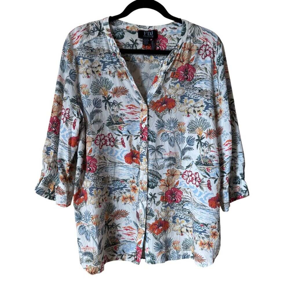 FDJ French Dressing Jeans Dual Print Hawaiian 3/4 Sleeve Shirt - Size 14